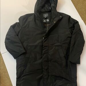 H&M Black Raincoat with Hood and Durable Fabric